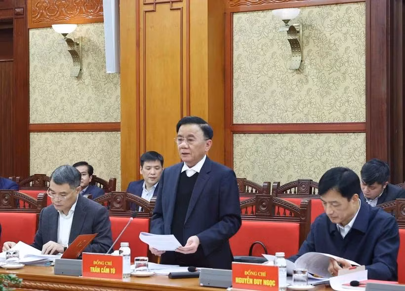 Đồng chí Trần Cẩm Tú, Ủy viên Bộ Chính trị, Thường trực Ban Bí thư, Chủ nhiệm Ủy ban Kiểm tra Trung ương phát biểu. (Ảnh: Thống Nhất/TTXVN)