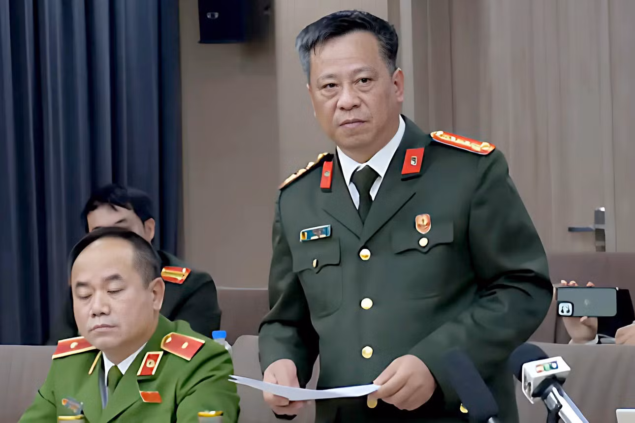 Giám đốc Công an tỉnh Thái Bình Trần Xuân Ánh tại cuộc họp báo. Ảnh: CTV