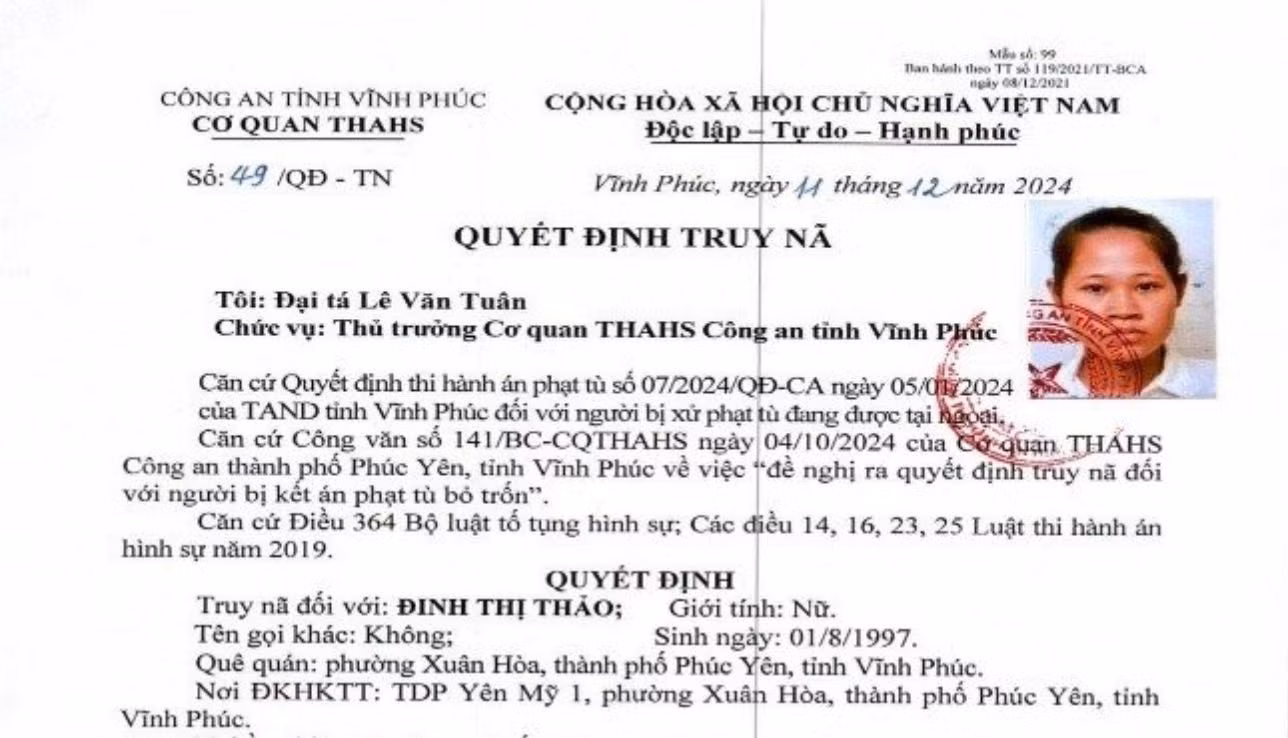 Đối tượng Đinh Thị Thảo. Ảnh: Công an Vĩnh Phúc
