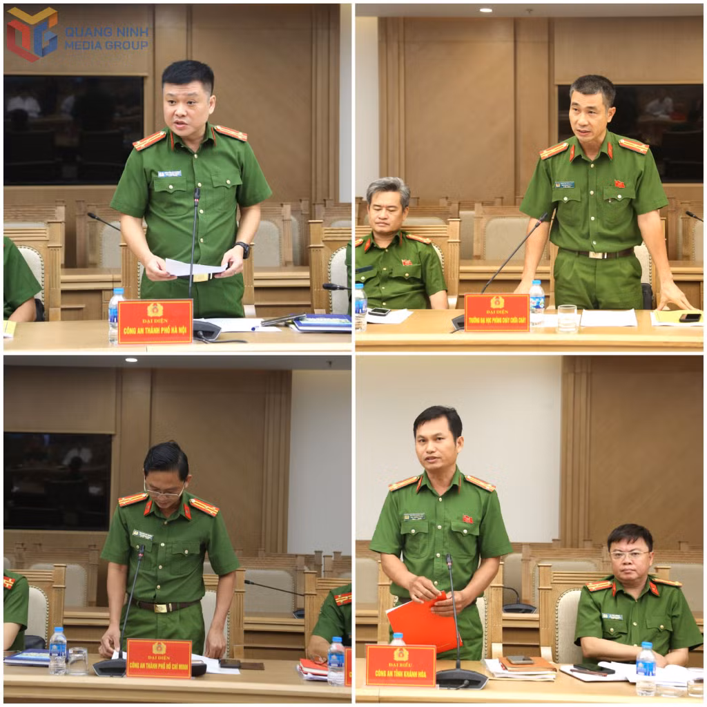 Đại diện Công an một số đơn vị, tỉnh, thành phố trực thuộc Trung ương tham luận tại Hội thảo.