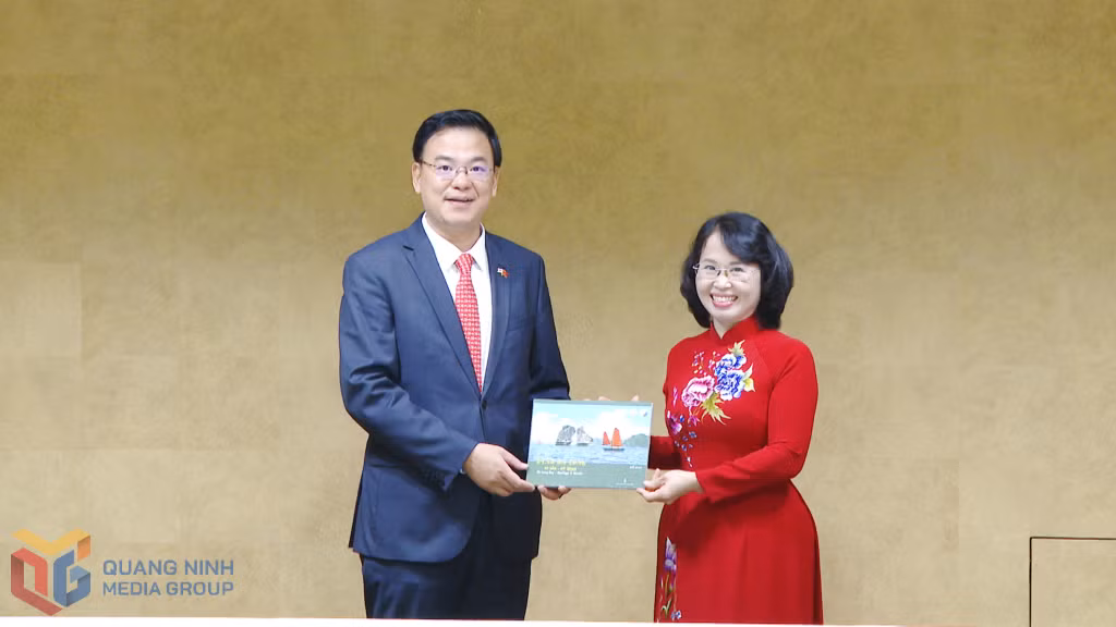 Đồng chí Trịnh Thị Minh Thanh, Phó Bí thư Thường trực Tỉnh ủy tặng quà lưu niệm đồng chí.....