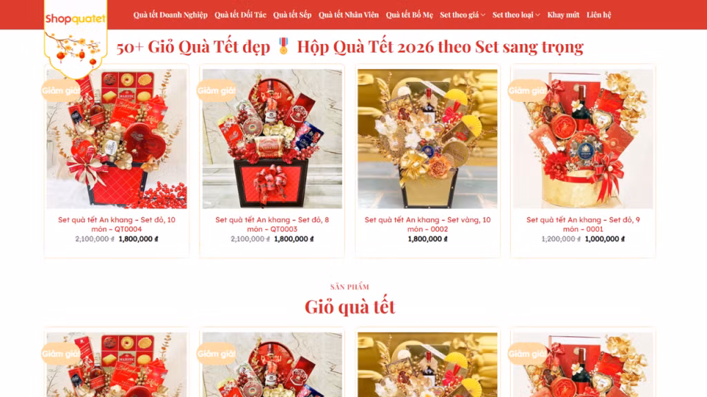 Giao diện website Shopquatet.com trực quan, chuyên nghiệp, dễ dàng cho khách hàng doanh nghiệp lựa chọn và đặt hàng