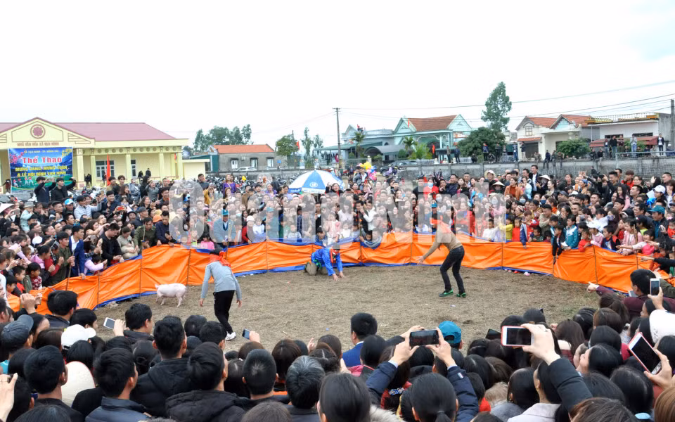 ...bịt mắt bắt lợn thu hút đông đảo nhân dân và du khách (2-2018). Ảnh: Hữu Việt