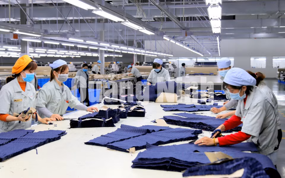 Sản xuất kinh doanh hàng may mặc tại Công ty TNHH May mặc Hoa Lợi Đạt Việt Nam (3-2019). Ảnh: Minh Đức
