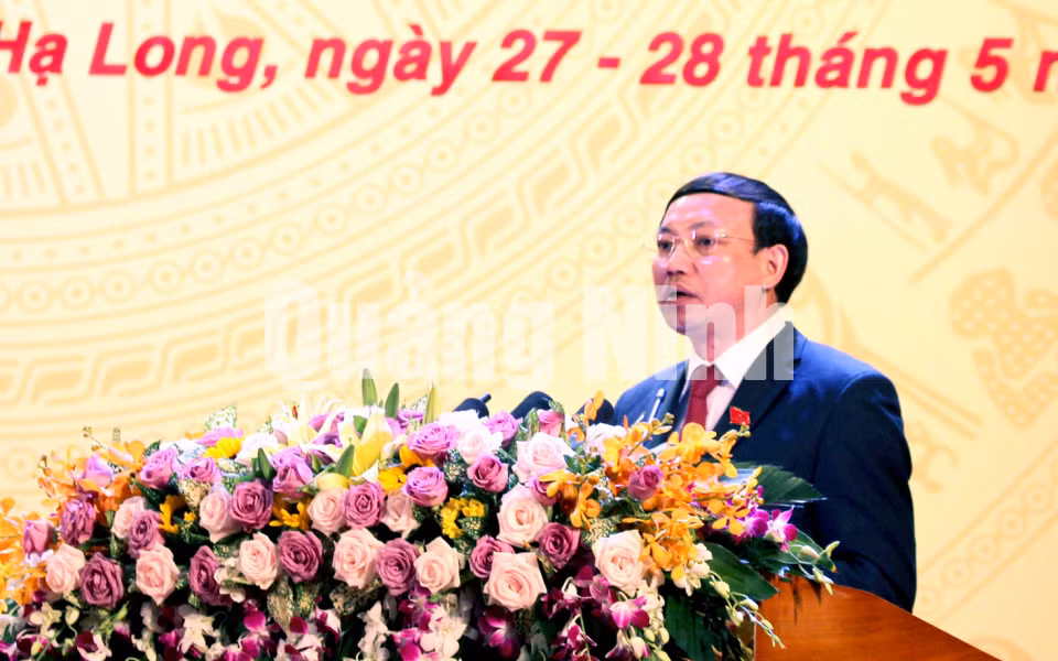Đồng chí Nguyễn Xuân Ký, Bí thư Tỉnh ủy, Chủ tịch HĐND tỉnh, phát biểu chỉ đạo tại Đại hội (5-2020). Ảnh: Thu Chung