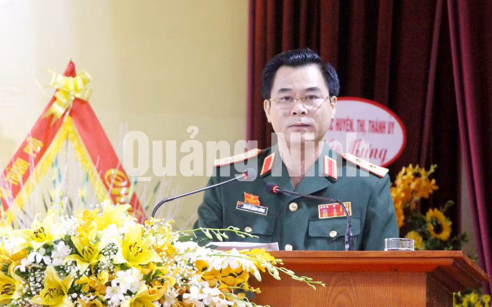 Đông chí Nguyễn Quang Cường, Bí thư Đảng ủy, Chính ủy Quân khu 3, phát biểu chỉ đạo đại hội (7-2020). Ảnh: Thu Chung
