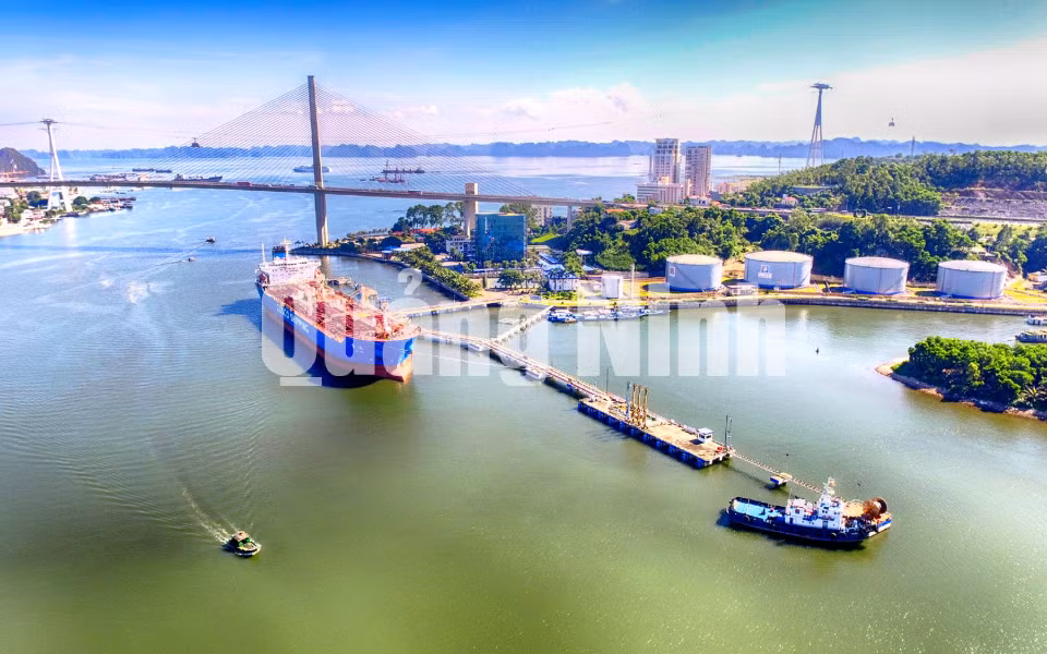 Nằm ngay dưới chân cầu Bãi Cháy, Cảng dầu B12 của Công ty Xăng dầu B12, là cảng dầu lớn nhất miền Bắc (8-2017). Ảnh: Hùng Sơn