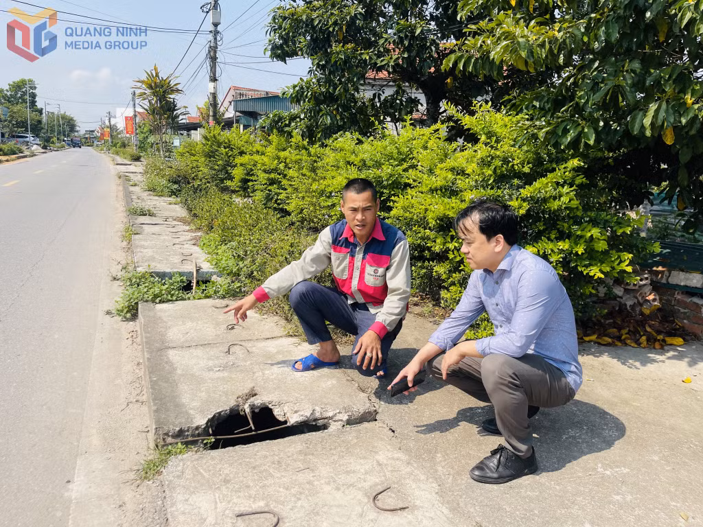 Hiện trạng mặt cống thoát nước cao hơn mặt đường, nhiều đoạn cống bị nứt gãy tại tuyến đường thôn Tân Mai, xã Đầm Hà.