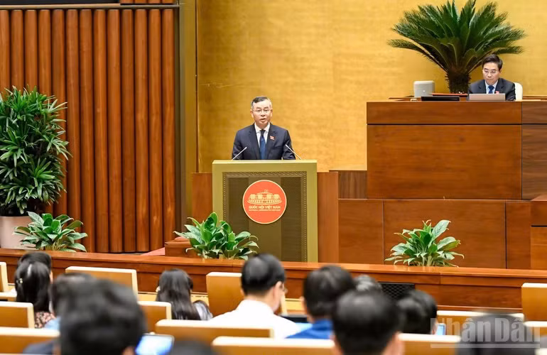 Bộ trưởng Tài chính Ngô Văn Tuấn trình bày tờ trình của Chính phủ. (Ảnh: DUY LINH)