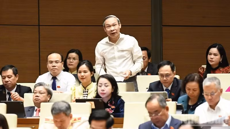Đại biểu Phan Đức Hiếu (Đoàn Hưng Yên) phát biểu tại hội trường. (Ảnh: DUY LINH)