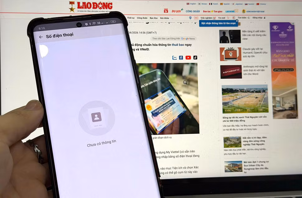 Người dùng không tìm thấy số thuê bao trên VNeID. Ảnh: Hạo Thiên
