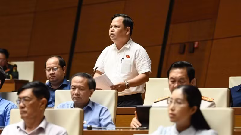 Đại biểu Nguyễn Duy Thanh (Đoàn Cà Mau) phát biểu tại hội trường. (Ảnh: DUY LINH)