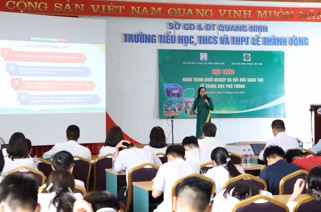 PGS.TS Lại Thị Ngọc Hà, Phó Trưởng khoa, Khoa Công nghệ thực phẩm, Học viện Nông nghiệp Việt Nam, chia sẻ về hoạt động khởi nghiệp của sinh viên Học viện Nông nghiệp Việt Nam và phát động Cuộc thi ý tưởng khoa học công nghệ/khởi nghiệp trong học sinh THPT.