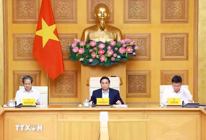 Thủ tướng Phạm Minh Chính, Chủ tịch Ủy ban quốc gia đổi mới giáo dục và đào tạo, chủ trì phiên họp. (Ảnh: Dương Giang/TTXVN)