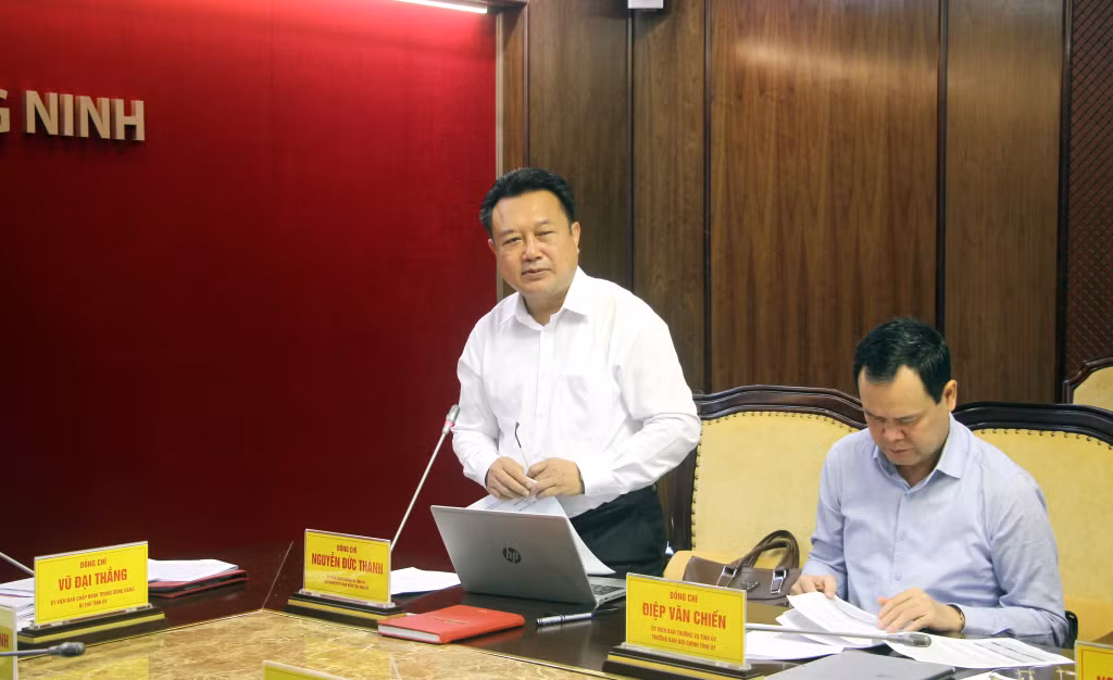 Đồng chí Nguyễn Đức Thành, Chủ nhiệm Ủy ban Kiểm tra Tỉnh ủy, phát biểu tại hội nghị.