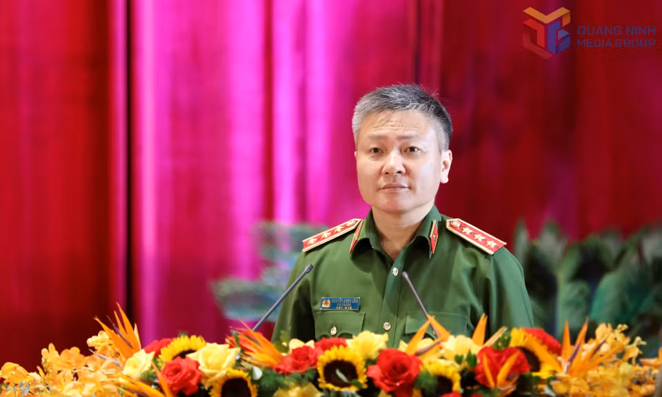 Thượng tướng Nguyễn Ngọc Lâm, Ủy viên BTV Đảng ủy Công an Trung ương, Thứ trưởng Bộ Công an, phát biểu tại Đại hội.