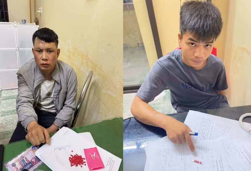 Đối tượng Đoàn Văn Thành và Nguyễn Đức Ly cùng tang vật vụ án.