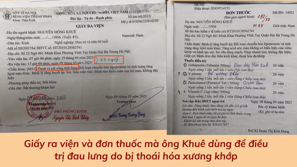 Đợt đau quá, ông Khuê phải nhập viện và điều trị nội khoa 23 ngày