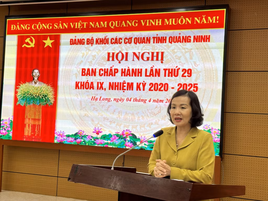 Đồng chí Bùi Thúy Phượng, Trưởng ban Tổ chức Tỉnh ủy phát biểu chỉ đạo tại hội nghị