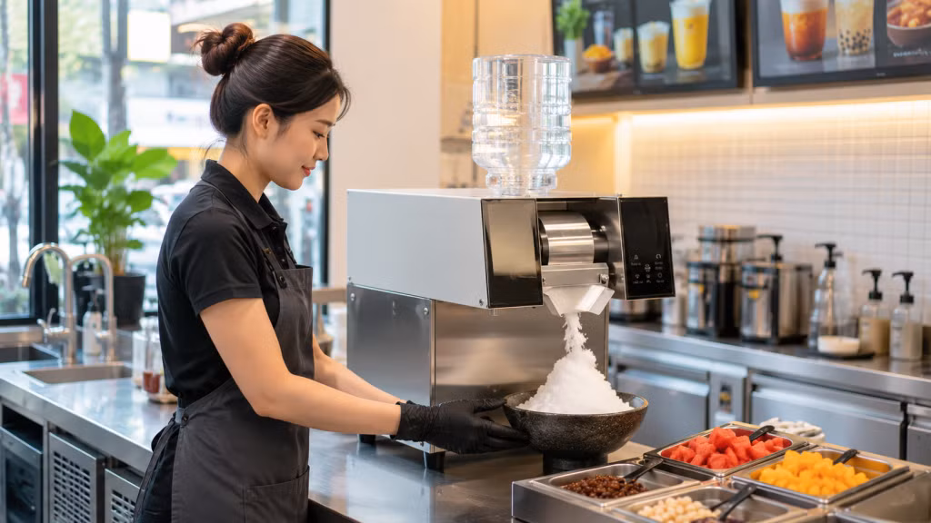 Đầu tư máy làm kem tuyết bingsu giúp quán ra món nhanh và vận hành ổn định hơn.