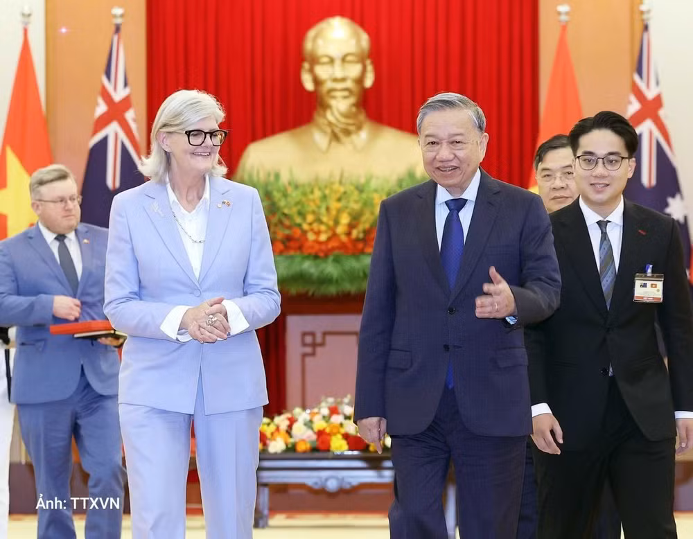 Tổng Bí thư Tô Lâm tiếp Toàn quyền Australia Sam Mostyn thăm cấp Nhà nước tới Việt Nam, ngày 10/9/2025, tại Trụ sở Trung ương Đảng. (Ảnh: TTXVN)