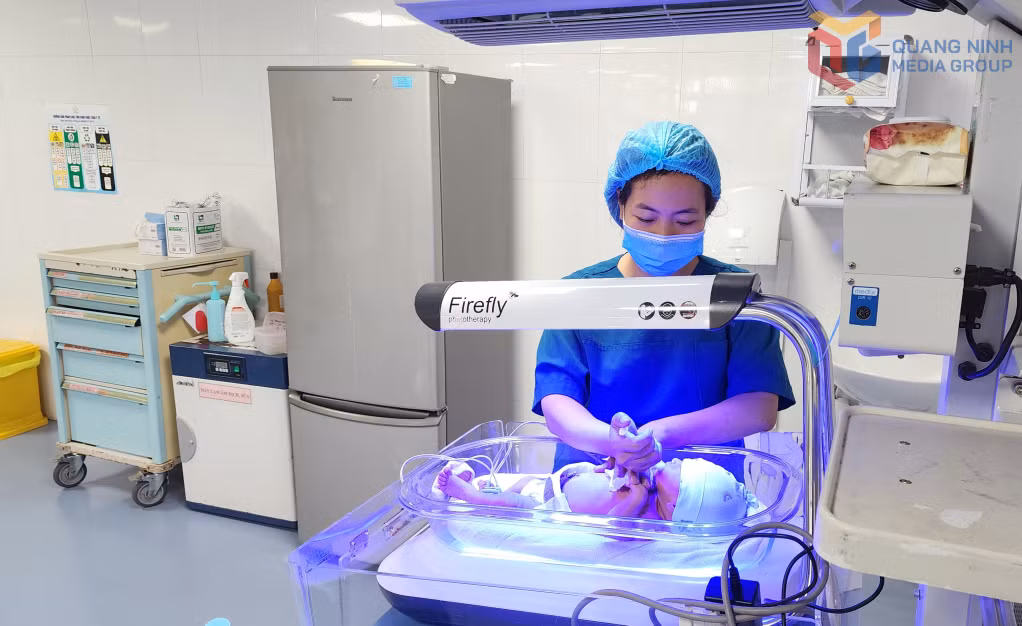 Trẻ sinh non được điều dưỡng Khoa Sơ sinh (Bệnh viện Sản Nhi Quảng Ninh) chăm sóc, cho ăn sữa từ Ngân hàng sữa mẹ.