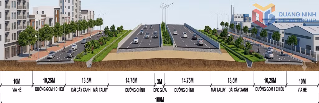 Mặt cắt thiết kế tuyến cao tốc.