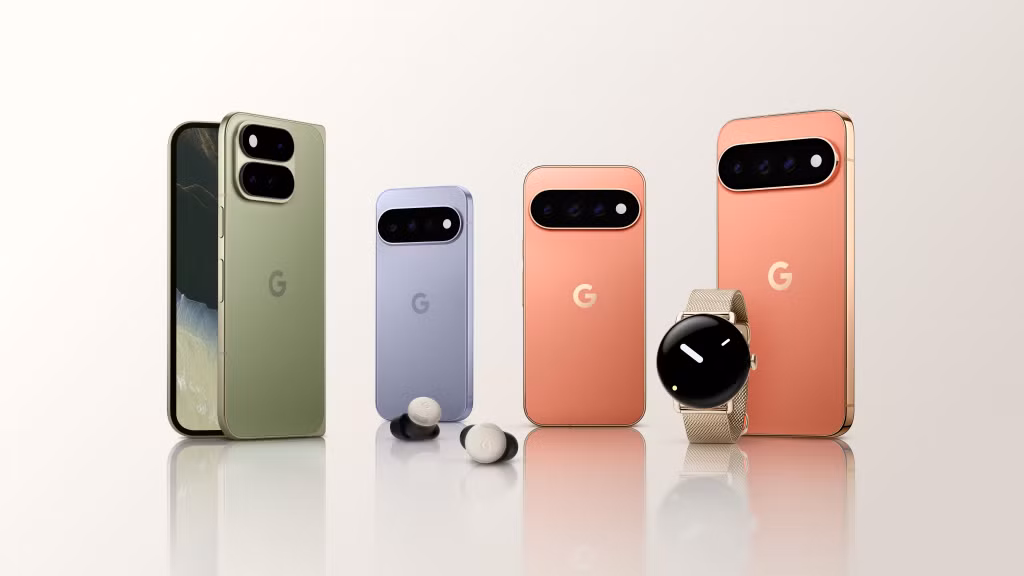Hình ảnh Google giới thiệu dòng điện thoại Pixel 11, đồng hồ Pixel Watch 5 và tai nghe không dây của hãng. Ảnh: AP