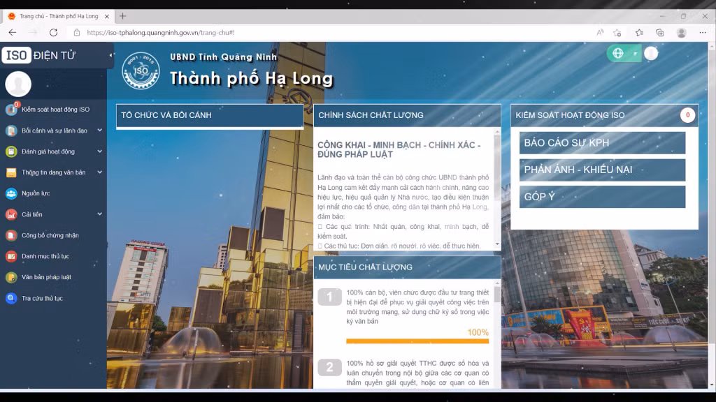 Hệ thống ISO điện tử quản lý chất lượng tiêu chuẩn quốc gia TCVN ISO 9001:2015 của TP Hạ Long.
