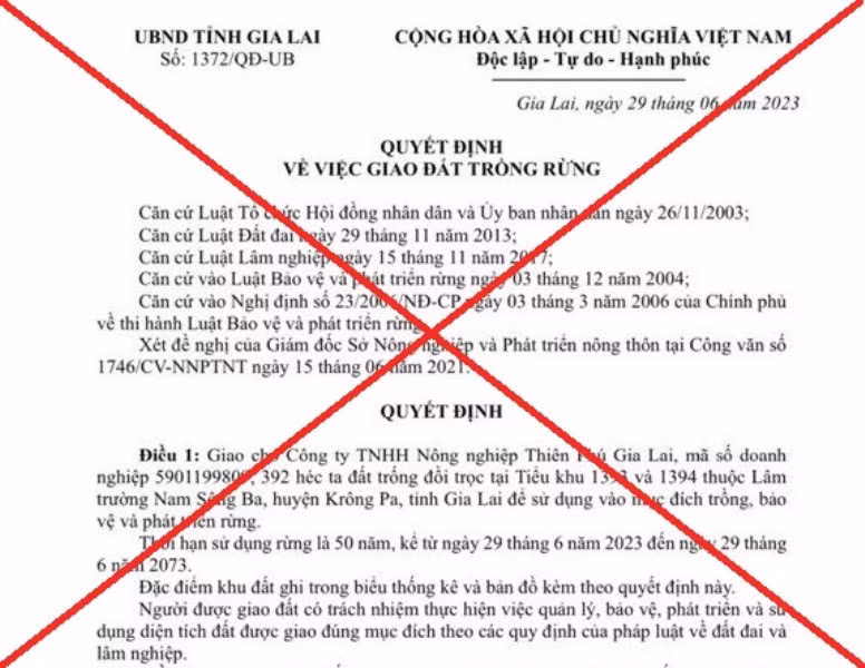Văn bản giả mạo chữ ký của Chủ tịch tỉnh Gia Lai