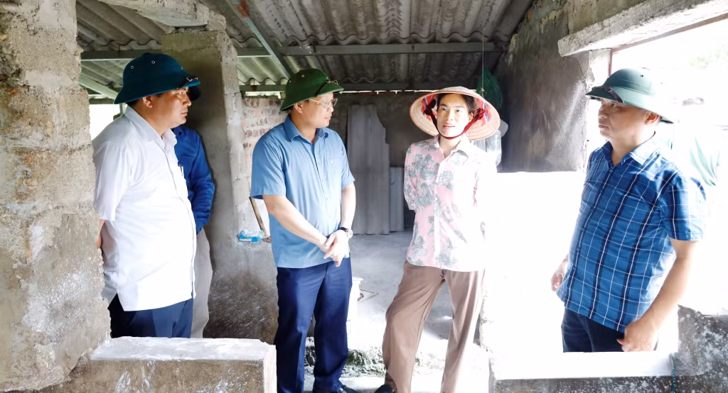 Phó Chủ tịch UBND tỉnh Nghiêm Xuân Cường cùng đoàn công tác kiểm tra phòng chống dịch tả lợn châu Phi tại xã đảo Vĩnh Thực, Vĩnh Trung.