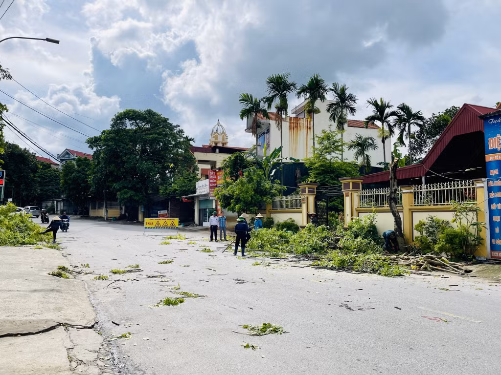 Đơn vị thi công tiến hành tháo dỡ công trình, cây xanh để triển khai Dự án chỉnh trang tuyến phố Hoàng Quốc Việt đoạn từ cầu Trung Đoàn đến đường Tuệ Tĩnh.