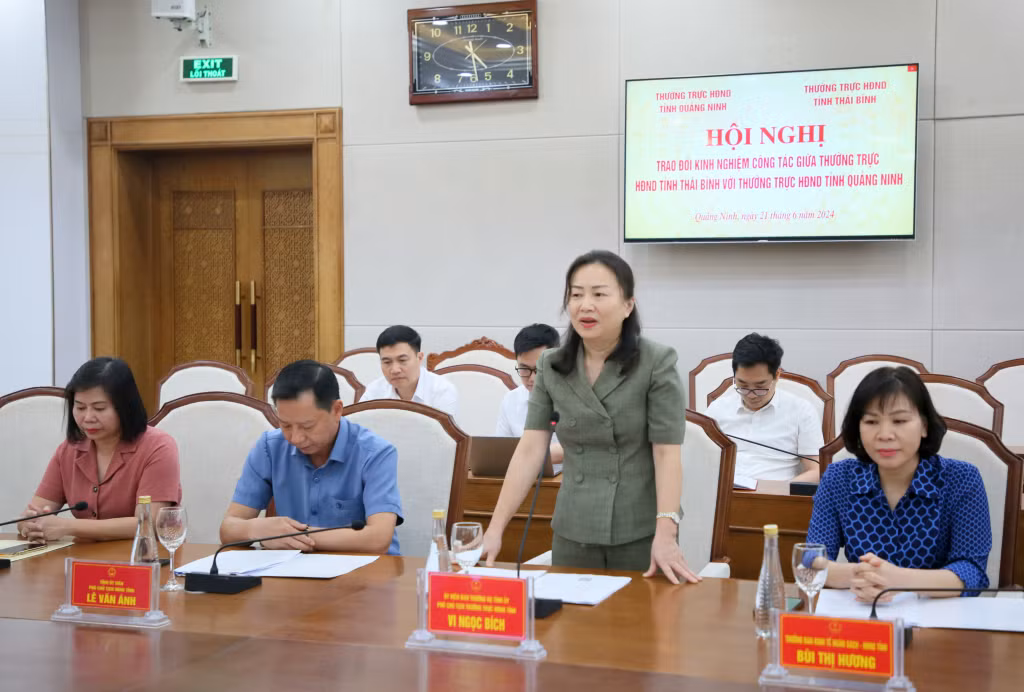 Đồng chí Vi Ngọc Bích, Phó Chủ tịch Thường trực HĐND tỉnh Quảng Ninh, phát biểu tại buổi làm việc.