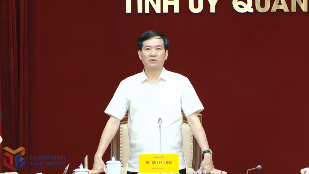 Đồng chí Vũ Quyết Tiến, Phó Giám đốc Tỉnh ủy phát biểu chỉ đạo.