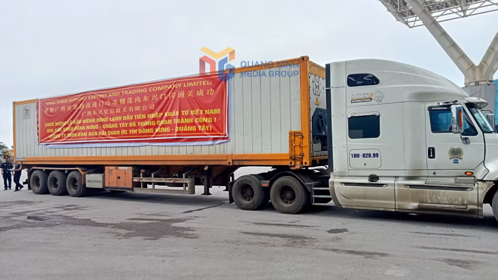 Lô hàng sầu riêng đông lạnh 22 tấn đầu tiên của Việt Nam xuất khẩu thành công sang thị trường Trung Quốc qua cửa khẩu Bắc Luân II ngày 30/5