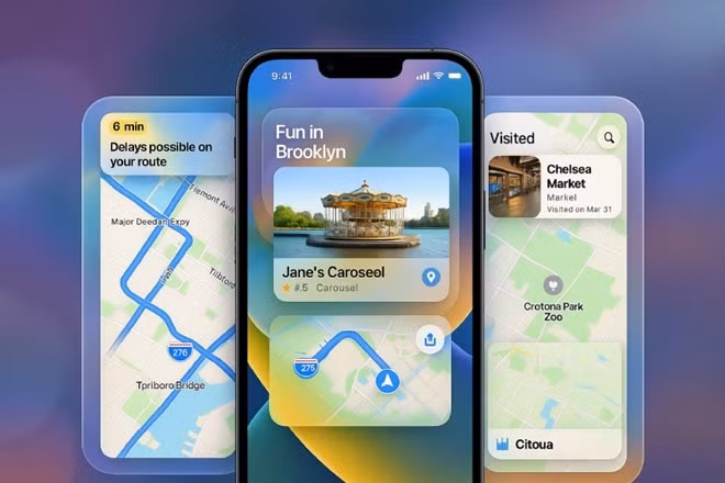 Apple Maps trên iOS 26 với giao diện Liquid Glass và loạt tính năng thông minh mới. Đồ họa: Quang Minh