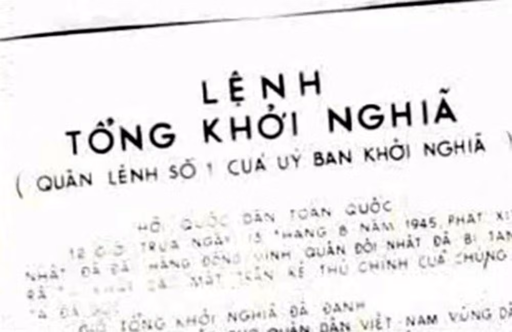 Lệnh Tổng khởi nghĩa (Quân lệnh số 1 của Ủy ban Khởi nghĩa). (Ảnh tư liệu)