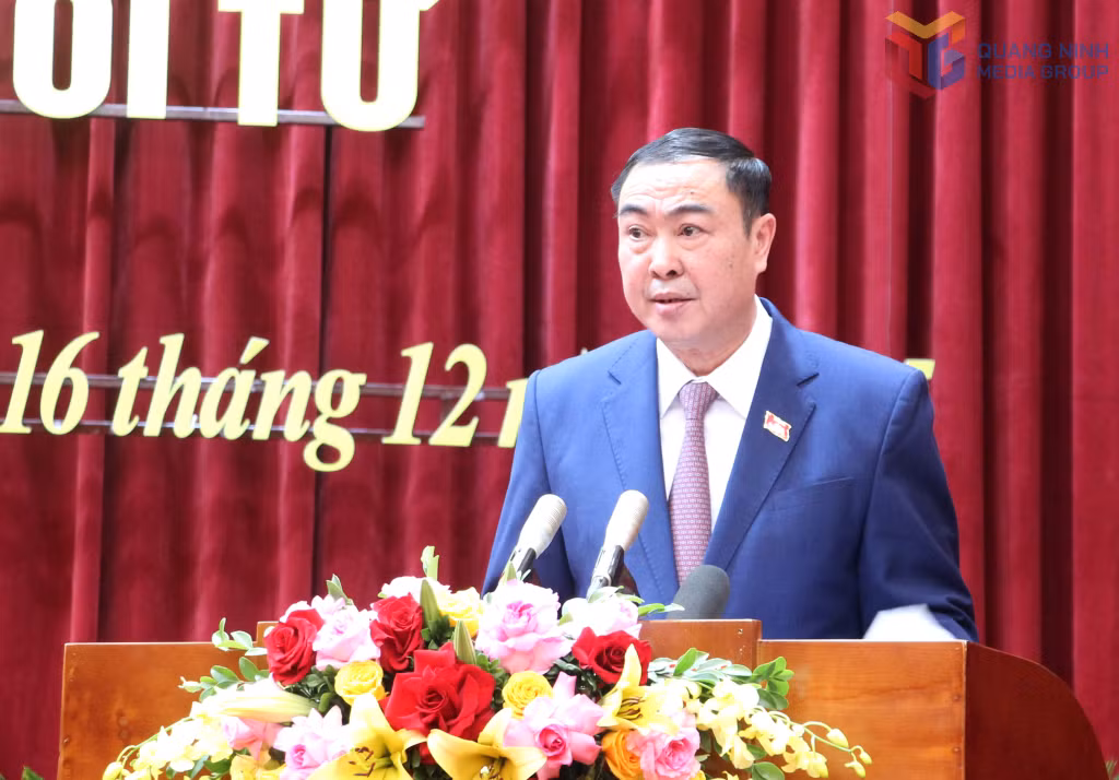 Đồng chí Nguyễn Minh Sơn, Giám đốc Sở Nông nghiệp và Môi trường, trình bày các Tờ trình, dự thảo Nghị quyết tại kỳ họp.
