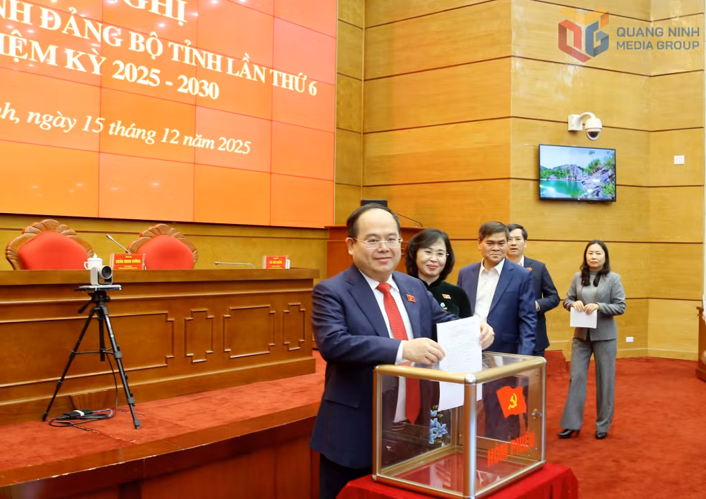 Đồng chí Quản Minh Cường, Bí thư Tỉnh ủy, Trưởng Đoàn ĐBQH tỉnh và các đại biểu bỏ phiếu bầu bầu bổ sung Ủy viên Ủy ban Kiểm tra Tỉnh ủy, nhiệm kỳ 2025 – 2030.