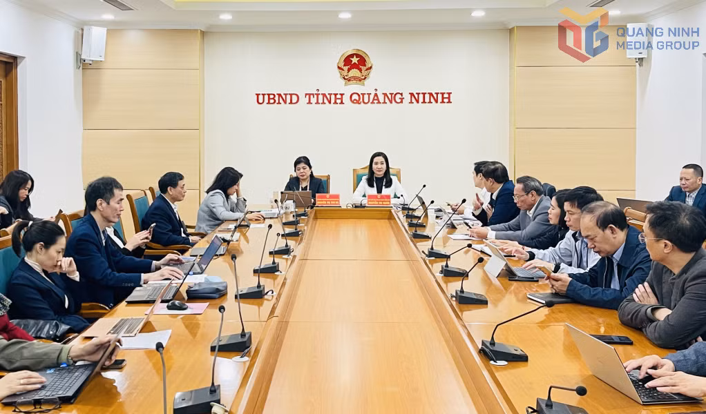 Các đồng chí: Nguyễn Thị Thu Hà, Phó Trưởng đoàn ĐBQH tỉnh; Nguyễn Thị Hạnh, Phó Chủ tịch UBND tỉnh dự tại điểm cầu tỉnh Quảng Ninh.