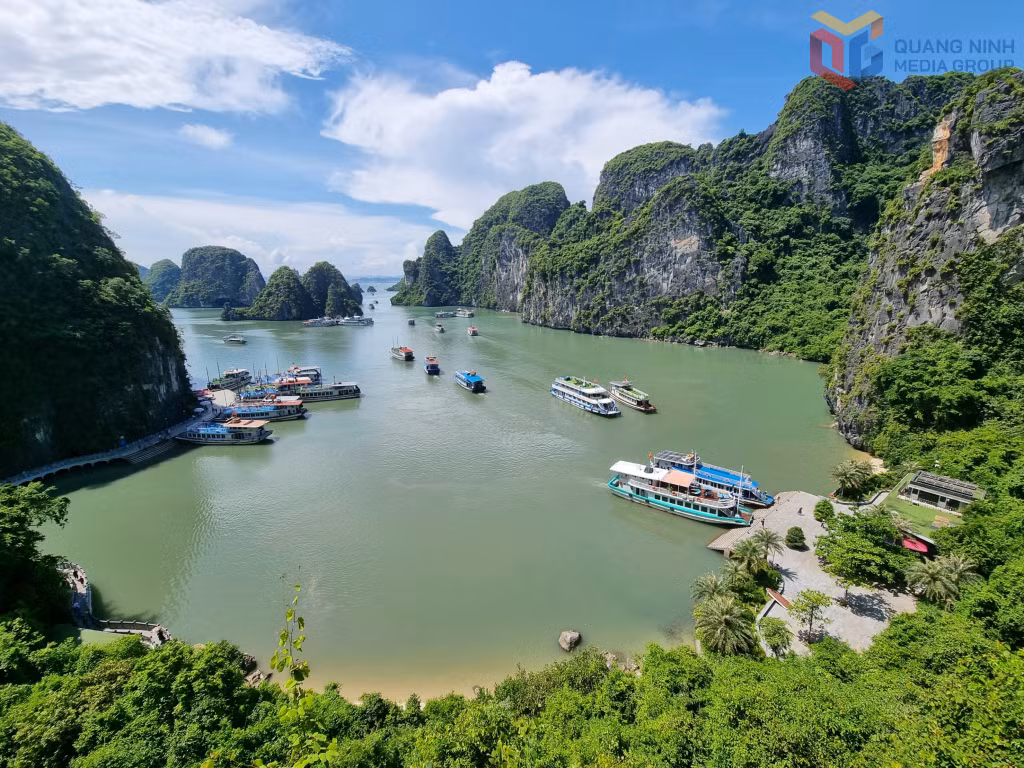 Góc nhìn xanh ra vịnh từ hang Sửng Sốt.