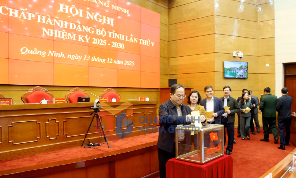 Các đại biểu bỏ phiếu xếp loại Đảng bộ tỉnh năm 2025 (12-2025). Ảnh: Thu Chung