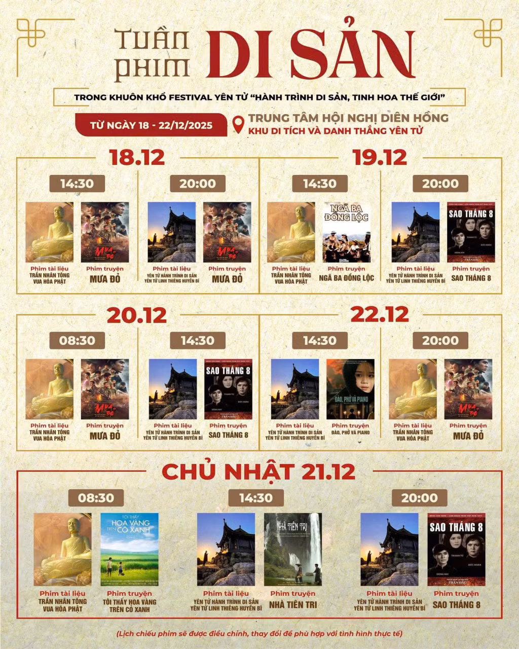 Lịch chiếu phim trong Tuần phim Di sản. Ảnh: BQL Di sản thế giới Vịnh Hạ Long - Yên Tử