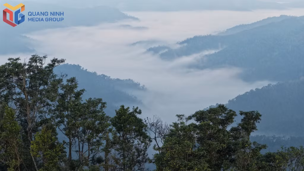 Mây len lỏi giữa những thung lũng tạo thành dòng sông trắng bồng bềnh.