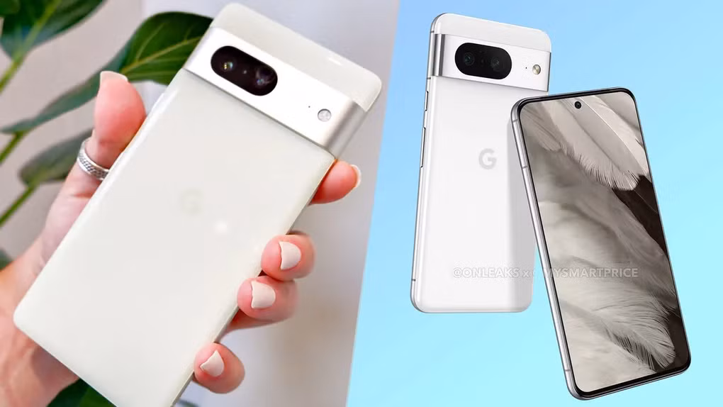 Pixel 8 có thiết kế nhỏ gọn, vẫn không được trang bị camera tele như trên Pixel 8 Pro (Ảnh: T.G/Onleaks).