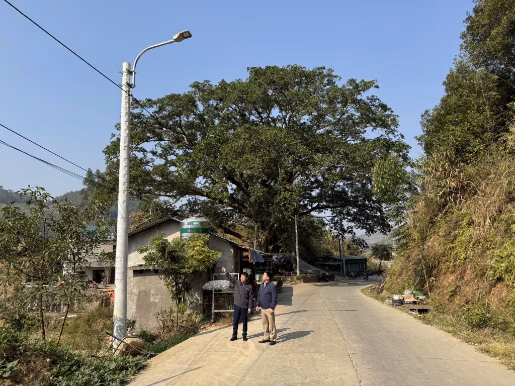 Tuyến đường thôn Nà Ếch - Thông Châu (xã Húc Động) dài 3km đã được đầu tư hệ thống đèn chiếu sáng.
