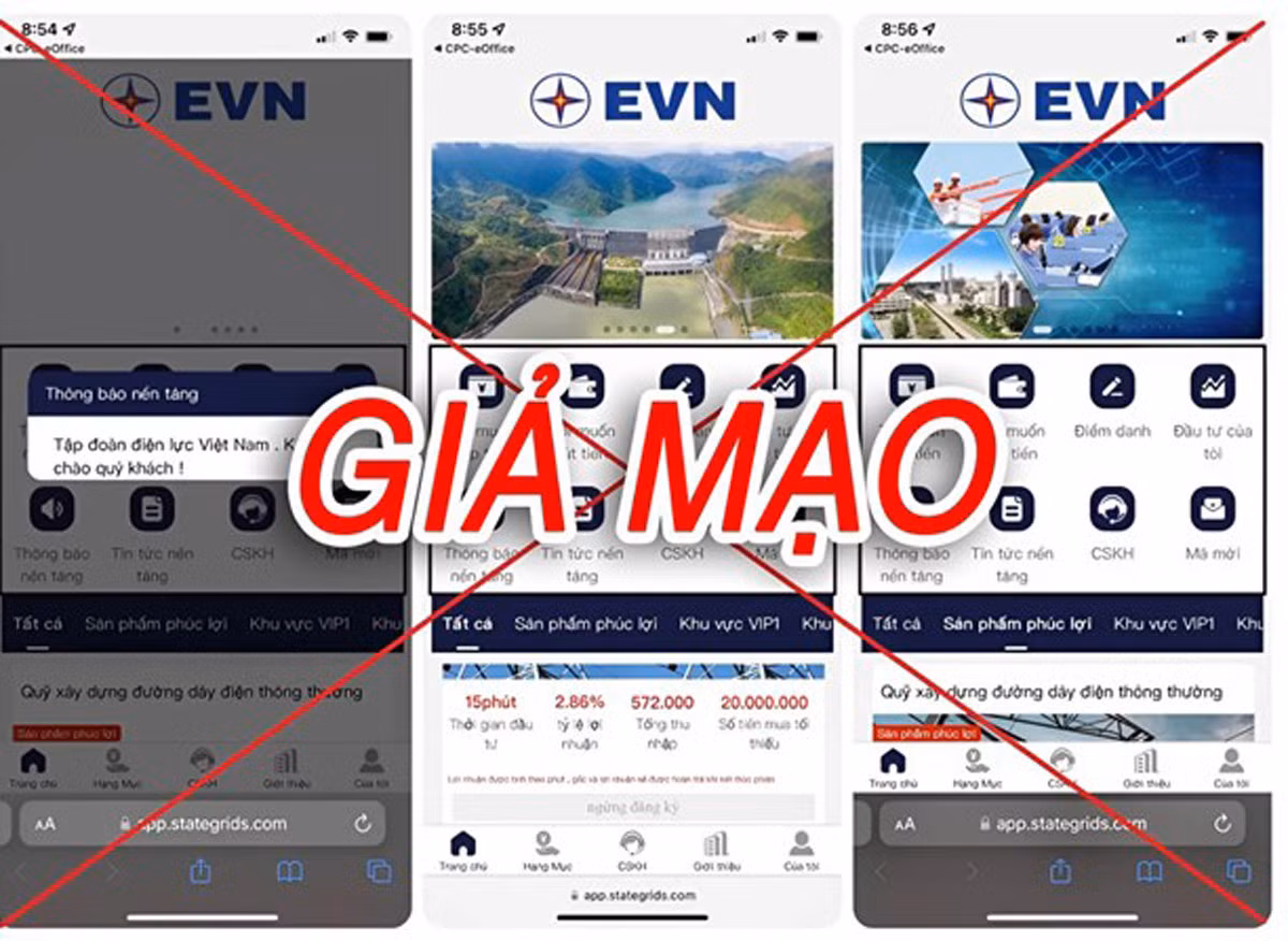 Website giả mạo trang thông tin điện tử của EVN. Ảnh: NCSC