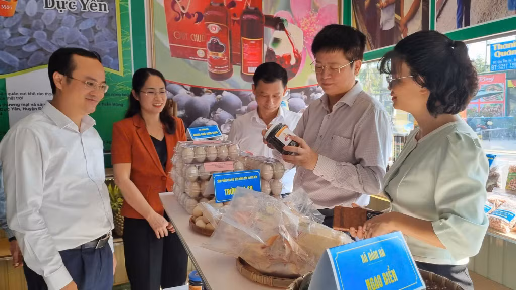 Lãnh đạo HND tỉnh tham quan gian trưng bày, giới thiệu, bán sản phẩm OCOP của huyện Đầm Hà.