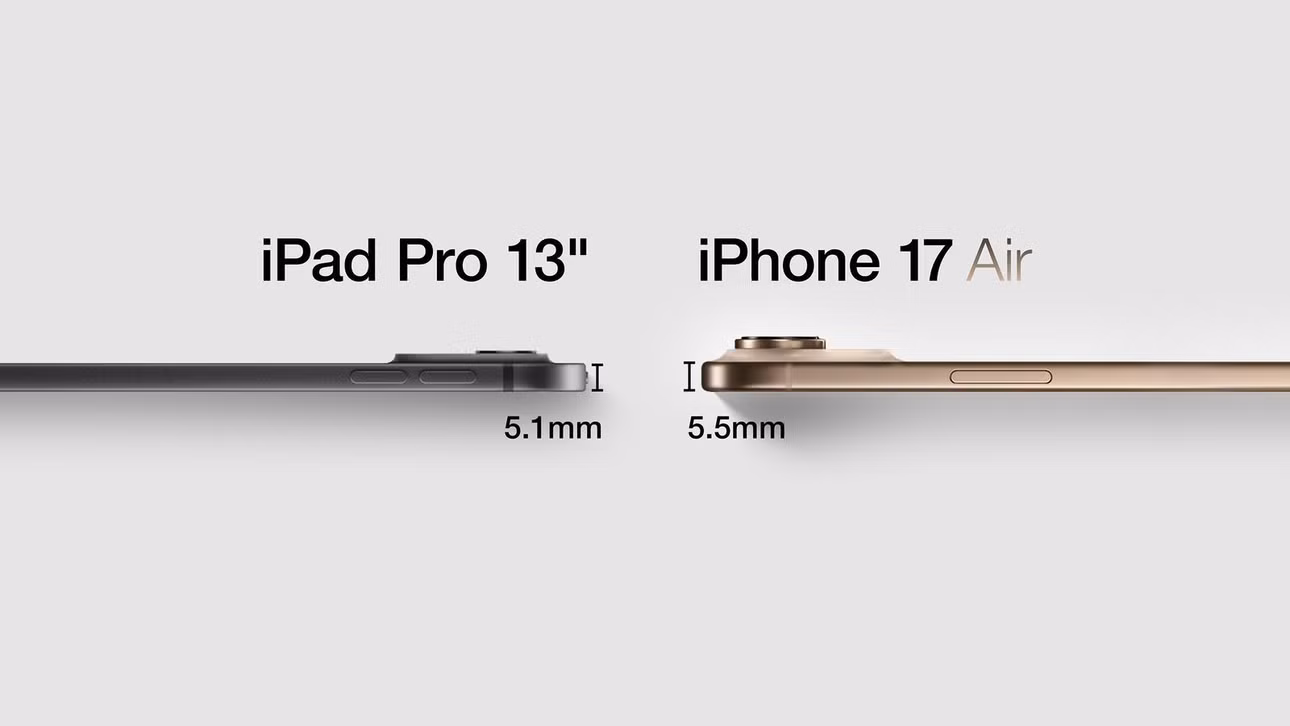 So độ mỏng của iPhone 17 Air và iPad Pro 13 inch. Ảnh: Macrumors