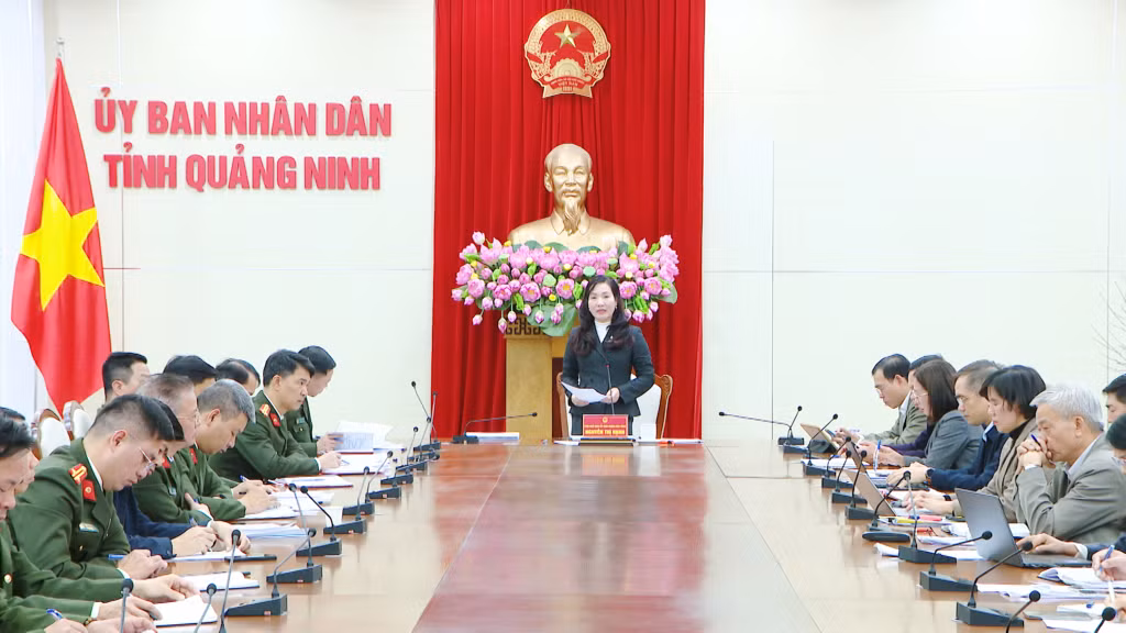 Đồng chí Nguyễn Thị Hạnh, Phó Chủ tịch UBND tỉnh phát biểu chỉ đạo tại cuộc họp. 